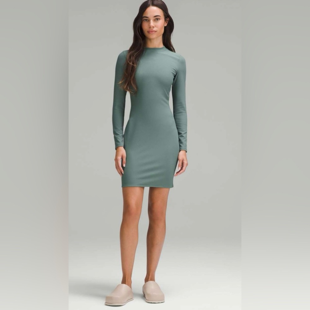 Lululemon NWT Ribbed Long Sleeve Dress Medium Forest Green Luxtreme Size 10